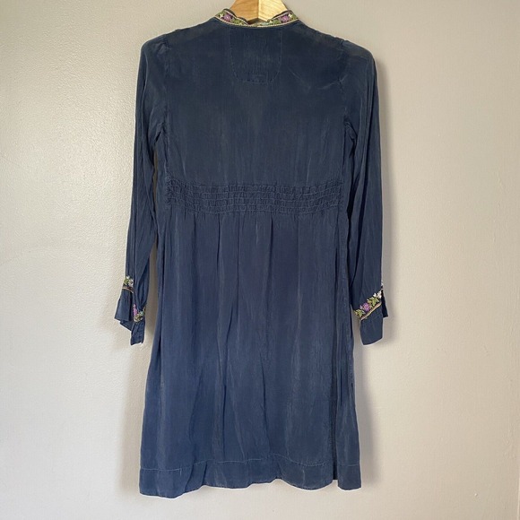 Johnny Was Navy‎ Embroidered Dress Long Sleeve V Neck Women's Size XS - Picture 2 of 16